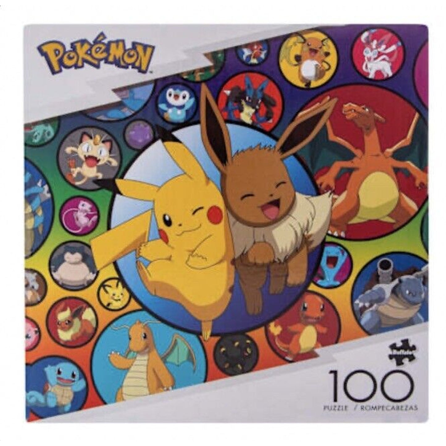🔥Pokemon 100 Piece Puzzle Pokeball Container Pikachu & Eevee Art By Buffalo🔥