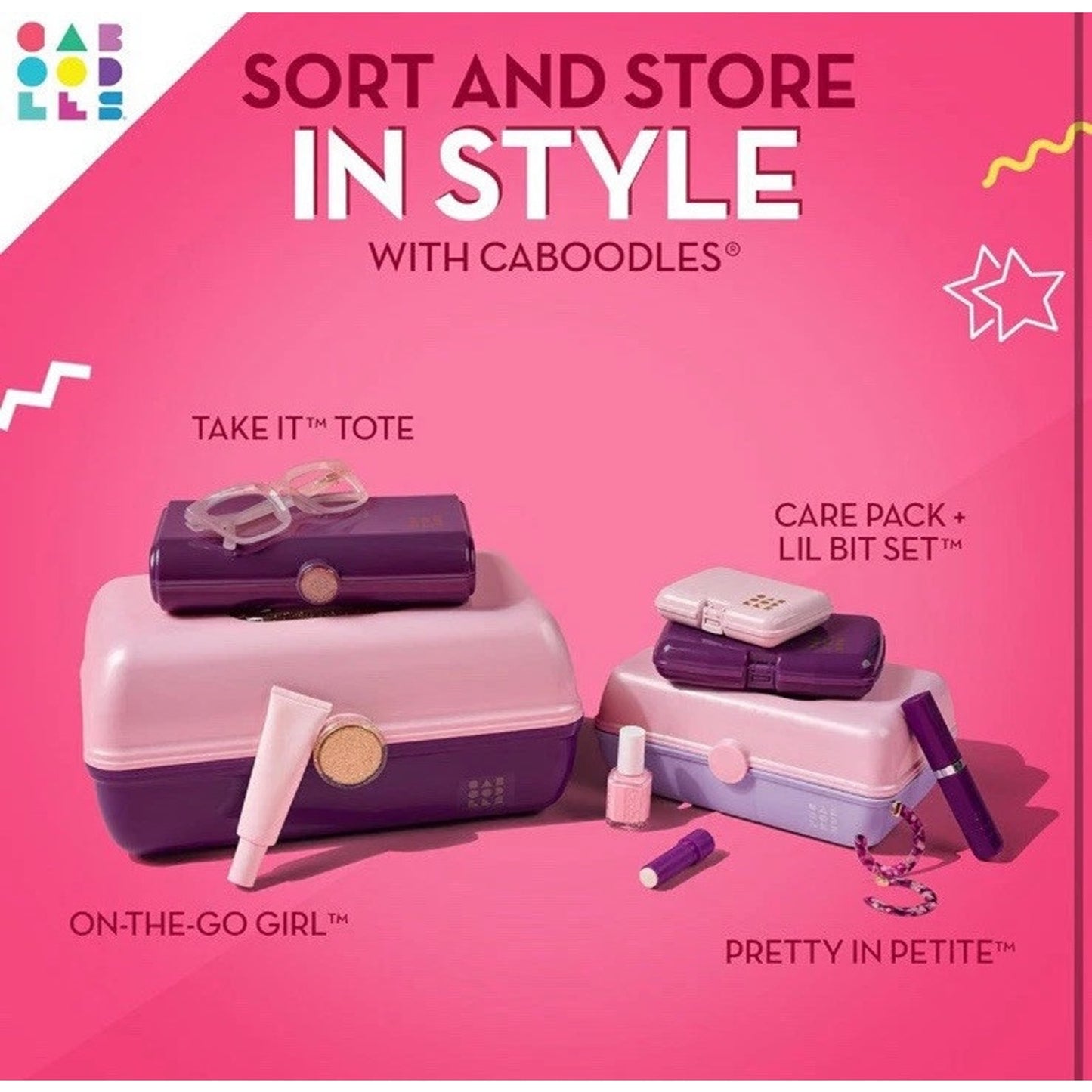 🔥Caboodles On-The-Go Girl Storage Makeup Bag Box - Pink Sparkle Clear Handle🔥