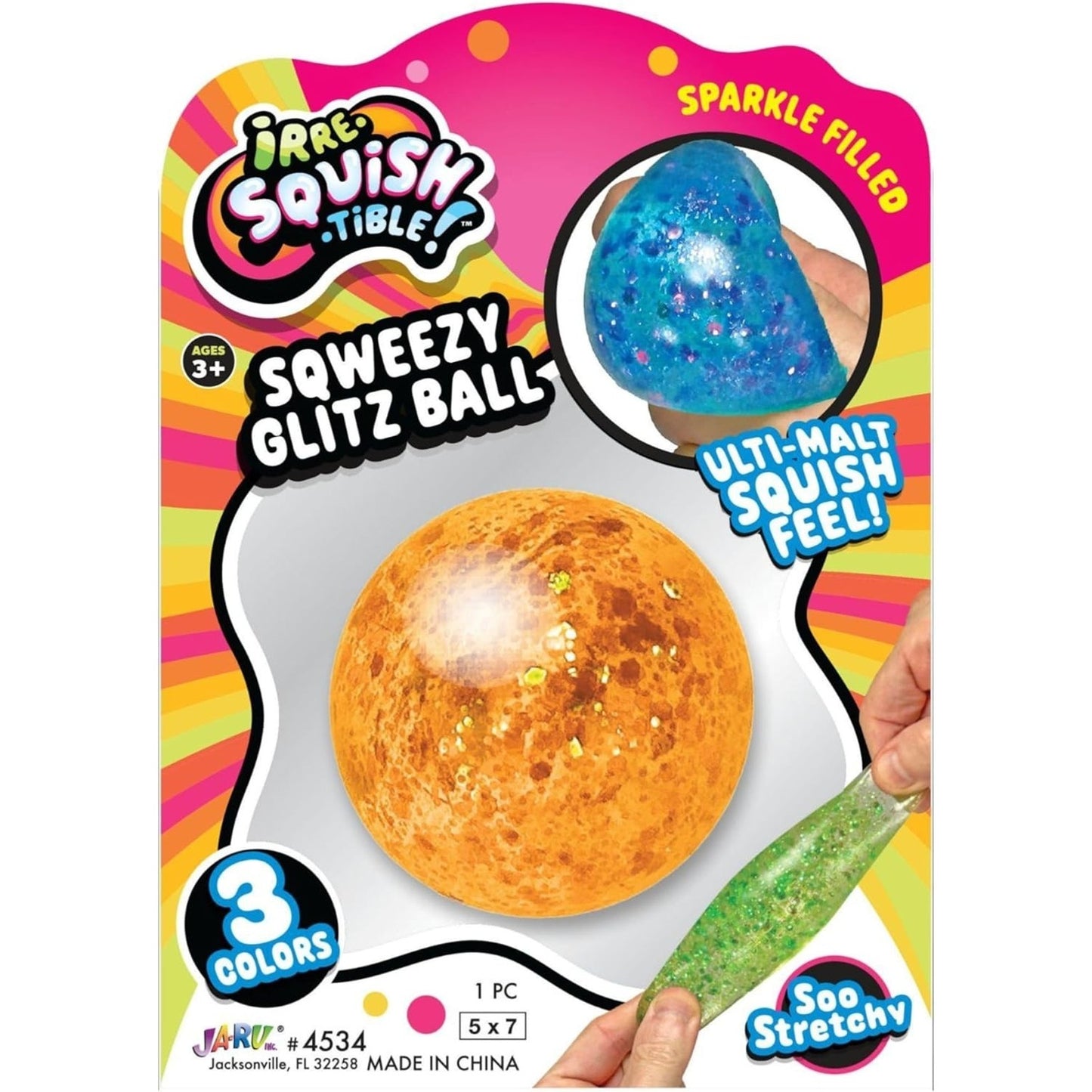 🔥Ja-Ru Irre Squish-Tible Sqweezy Squishy Sparkle Glitz Ball PURPLE BNWT🔥