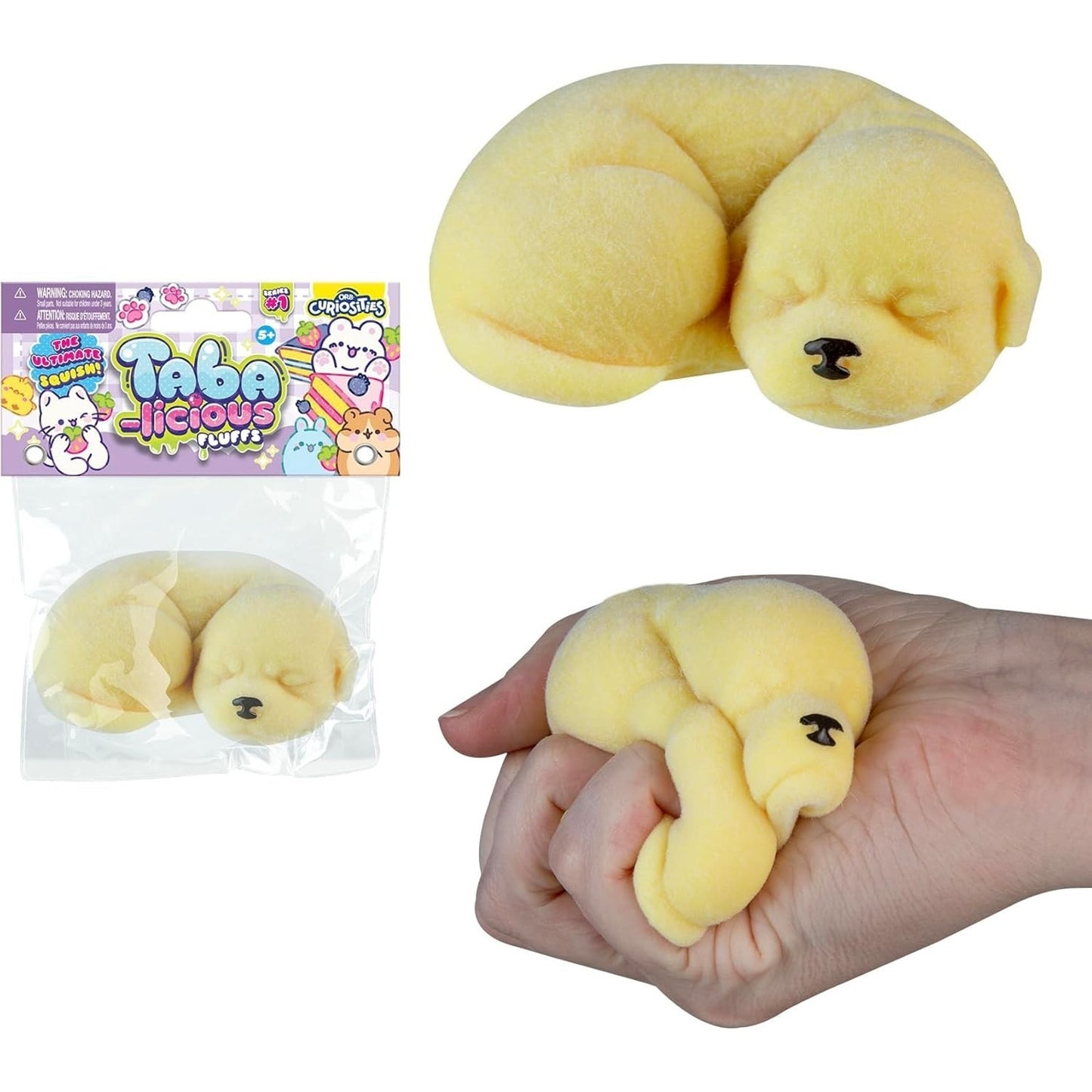 🔥Taba-Licious Curiosities Fluffs Dog Squeeze Squishy Toy Yellow BNWT🔥