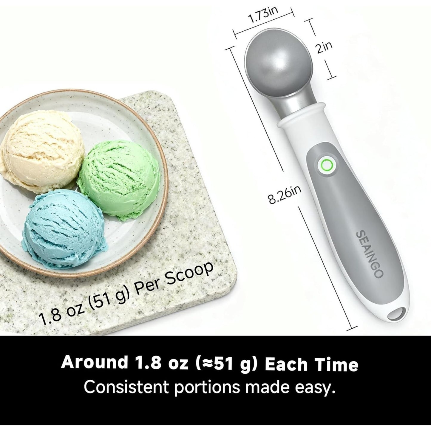 🔥SEAINGO Heated Ice Cream Scoop Ceramic-Coated USB-C Ergonomic Handle BNWT🔥