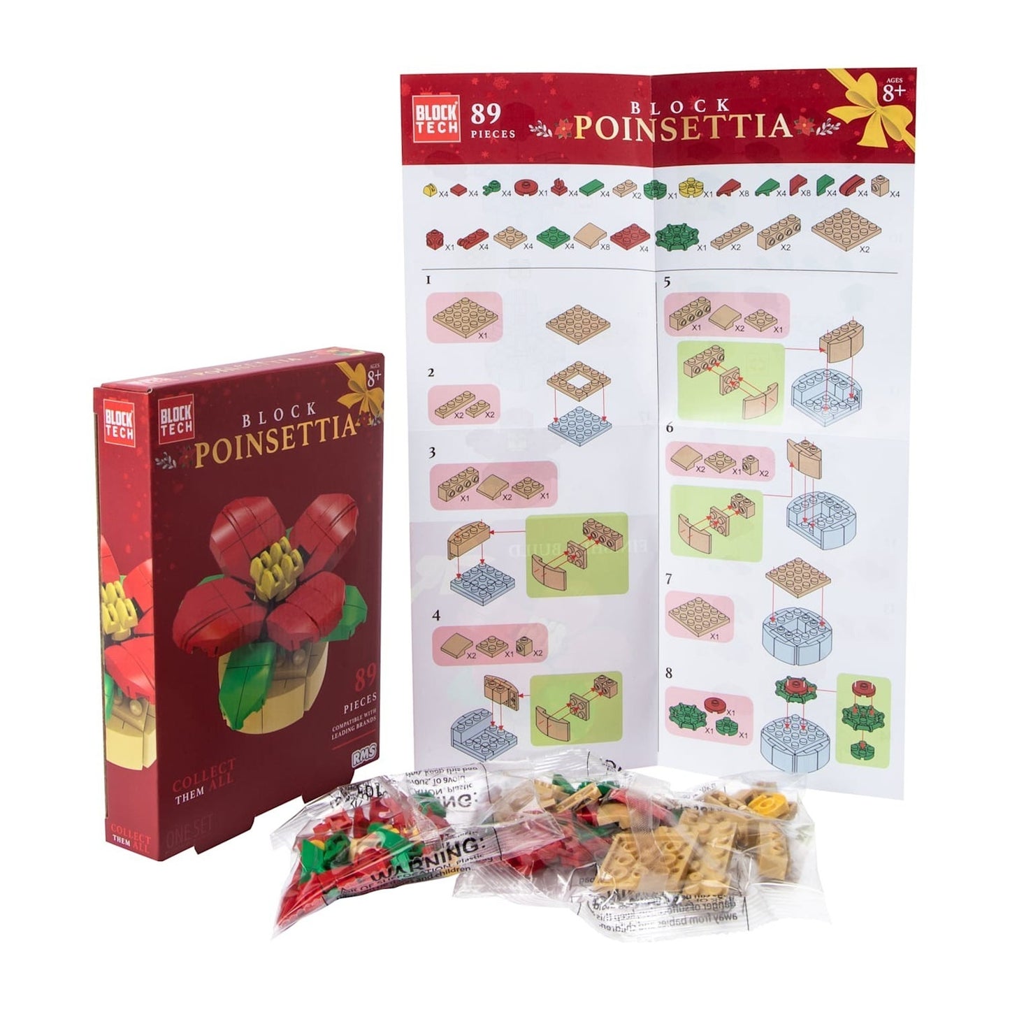 🔥BLOCK TECH Holiday Botanical Build Blocks POINSETTIA BNWT🔥