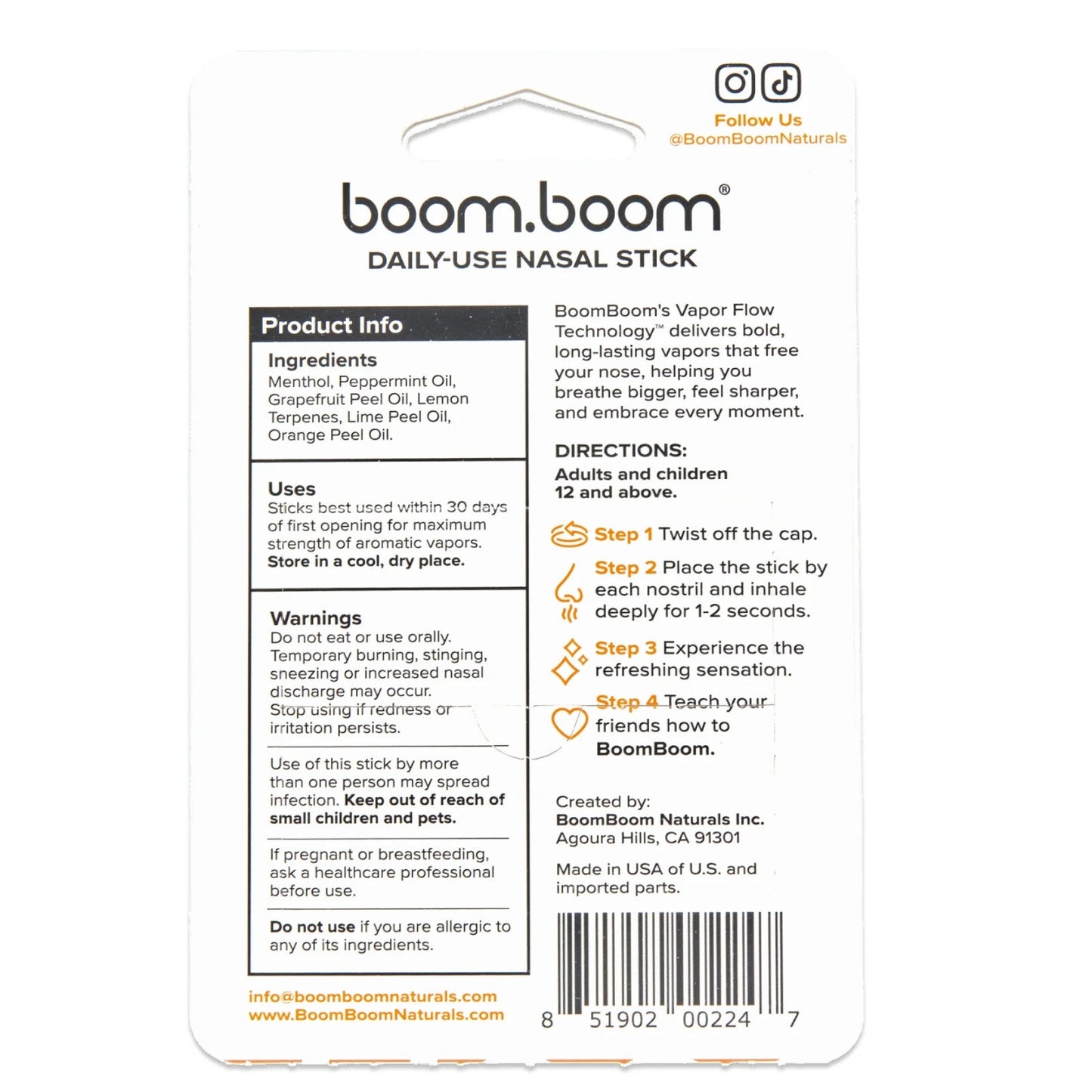 🔥BOOM BOOM Aromatherapy Nasal Inhaler Tropical 3 Pack NWT🔥