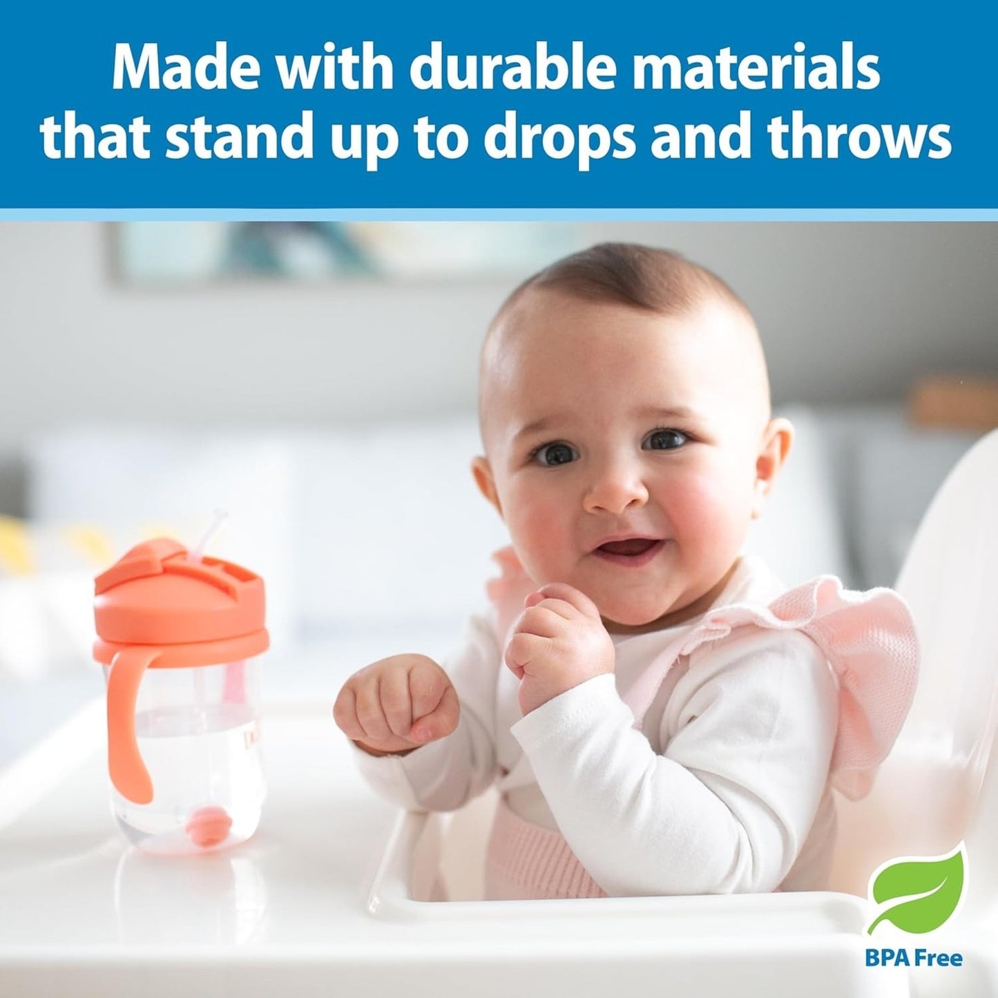🔥Dr. Brown's Milestones Baby's First Sippy Cup w Straw 9oz 2pk Coral/Olive🔥
