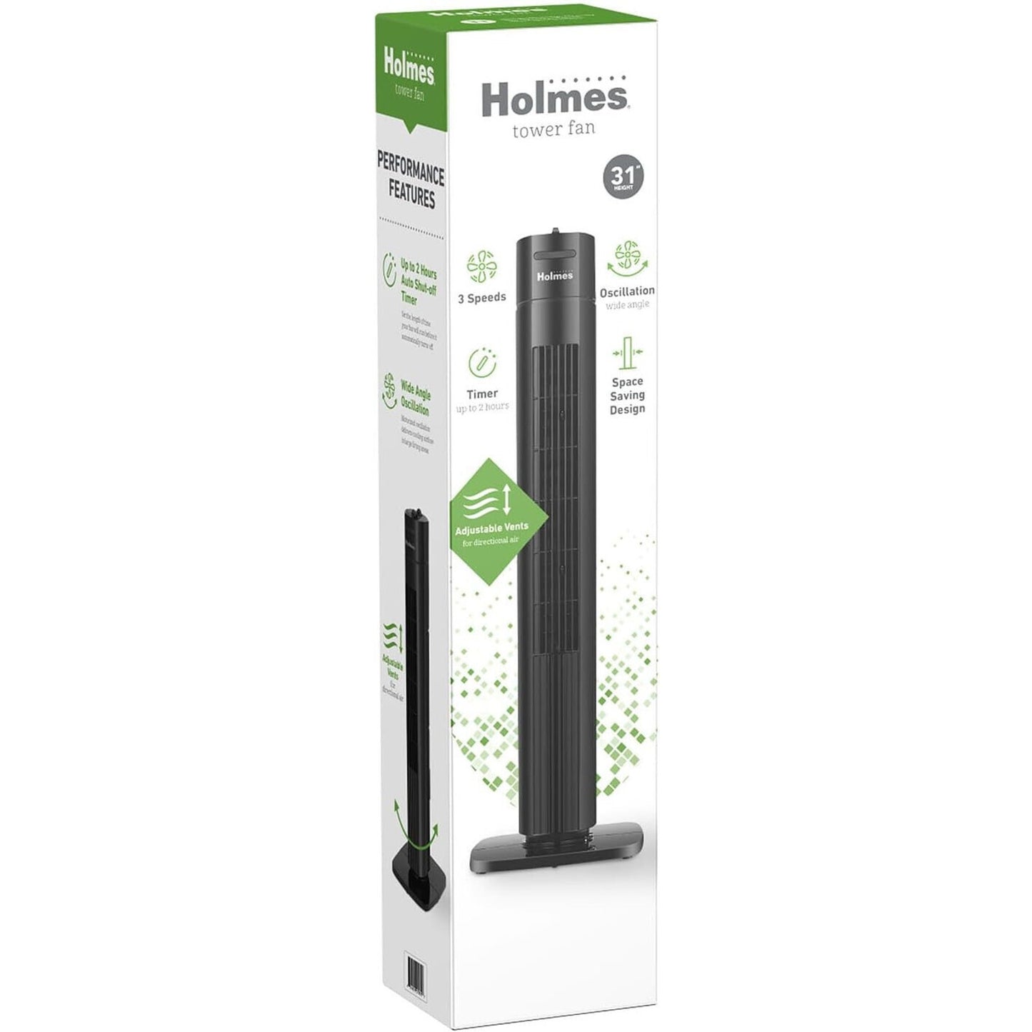 🔥HOLMES 31" Manual Tower Fan 70° Oscillation 3 Speed 2-Hour Auto Shut-Of