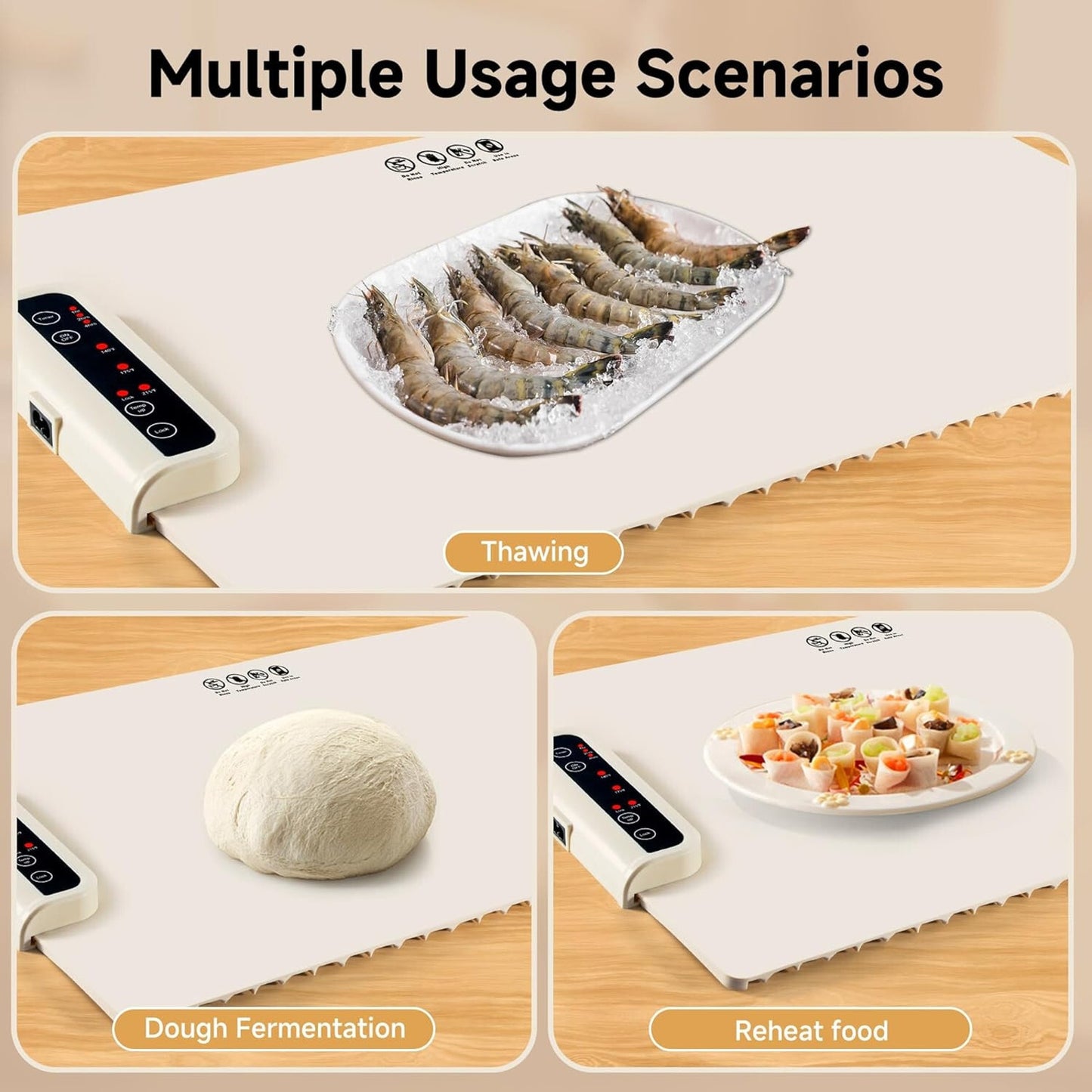 🔥Food Warming Mat Adjustable Temp & Timer Electric Warming Tray Beige BNWT🔥