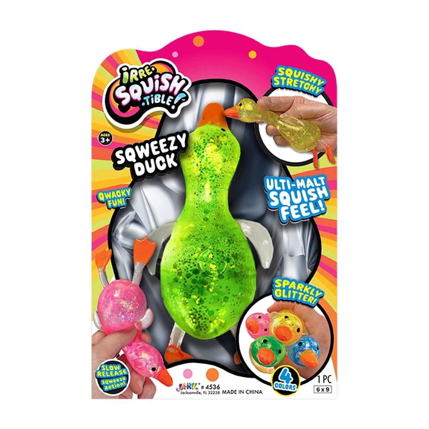 🔥Viral JA-RU Irre-Squish-tible! -Sqweezy Duck Sensory Stress Relief Green NWT🔥