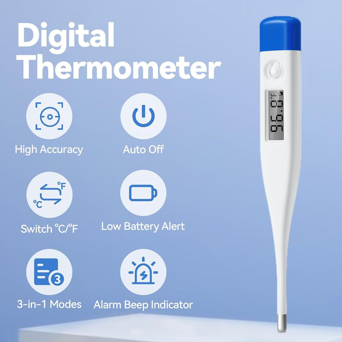 🔥Berrcom Digital Thermometer for Adults and Kids Oral DT-007 White & Blue NWT🔥