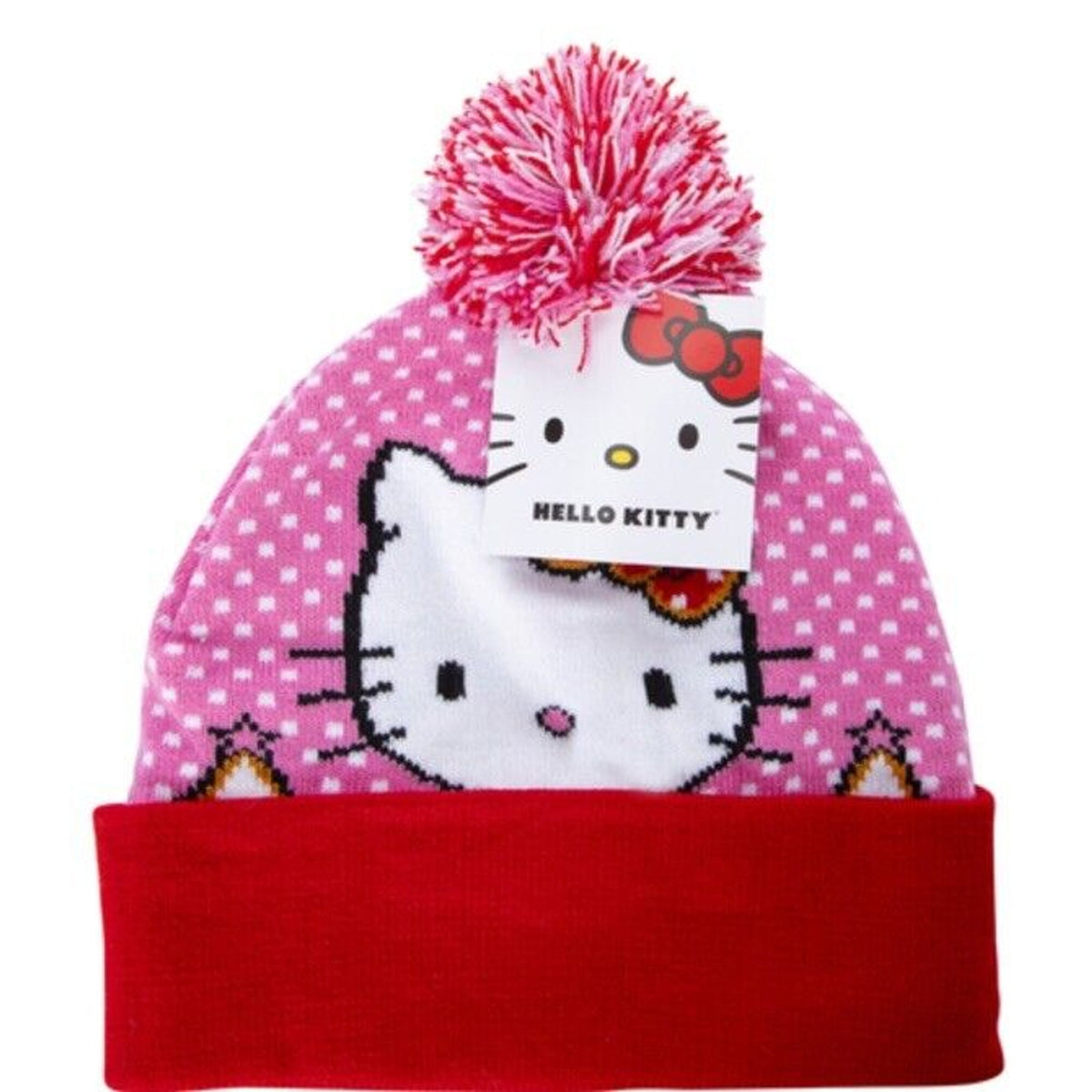 🔥Hello Kitty Hat Gingerbread Pom Beanie Sanrio Holiday Christmas Pink BNWT🔥