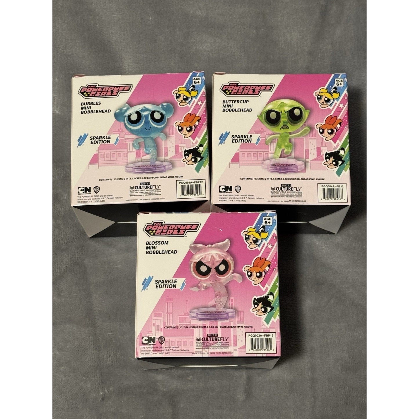 🔥CultureFly Powerpuff Girls Blossom Buttercup Bubbles Glitter Bobble Head BNWT