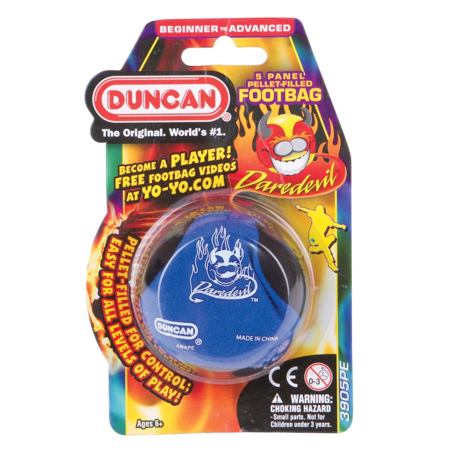 🔥DUNCAN Daredevil 5-Panel Pellet Filled Footbag BLACK/BLUE BNWT🔥