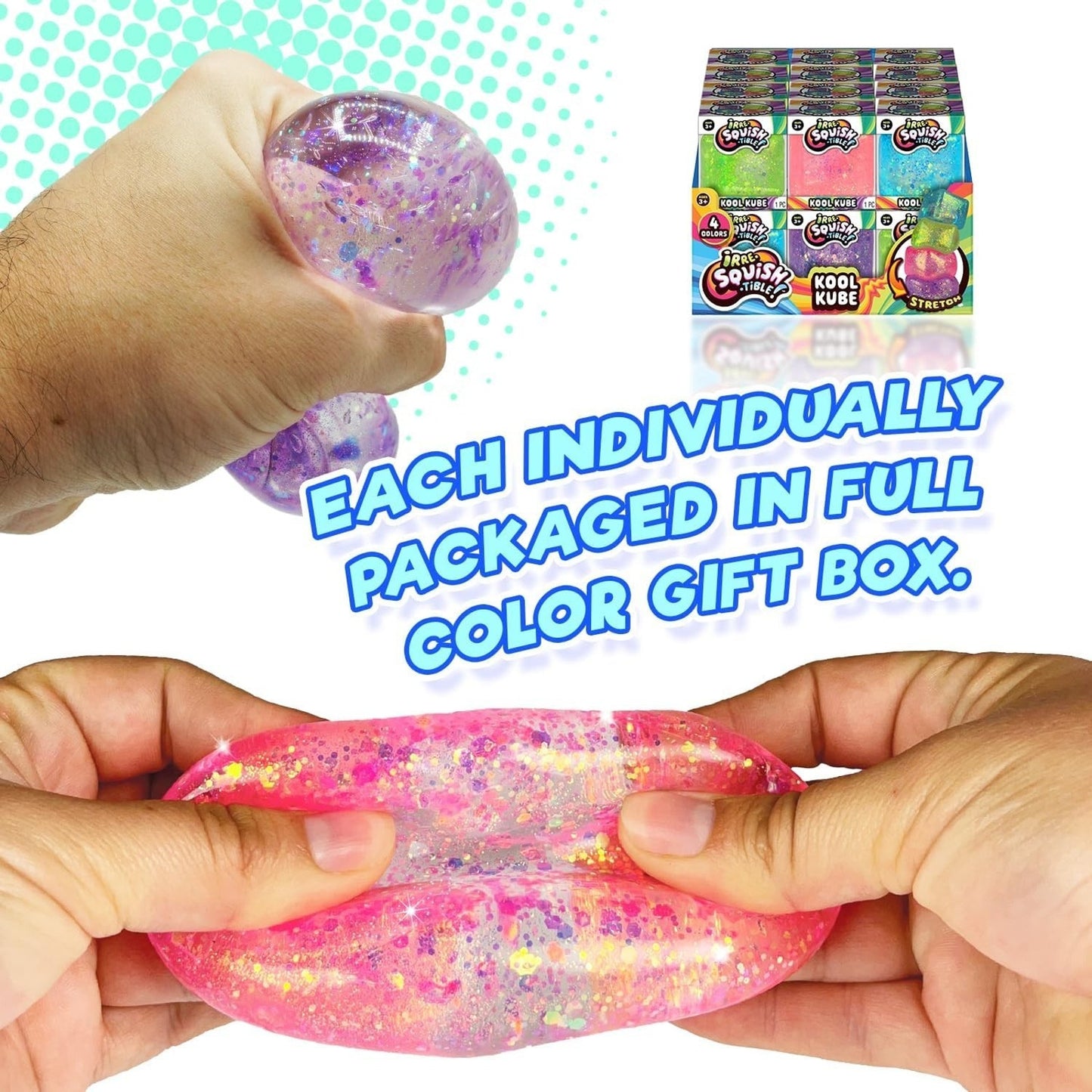 🔥Irresquishtible! Kool Kube Squishy Viral Glitter Cube Fidget Toy BNWT🔥
