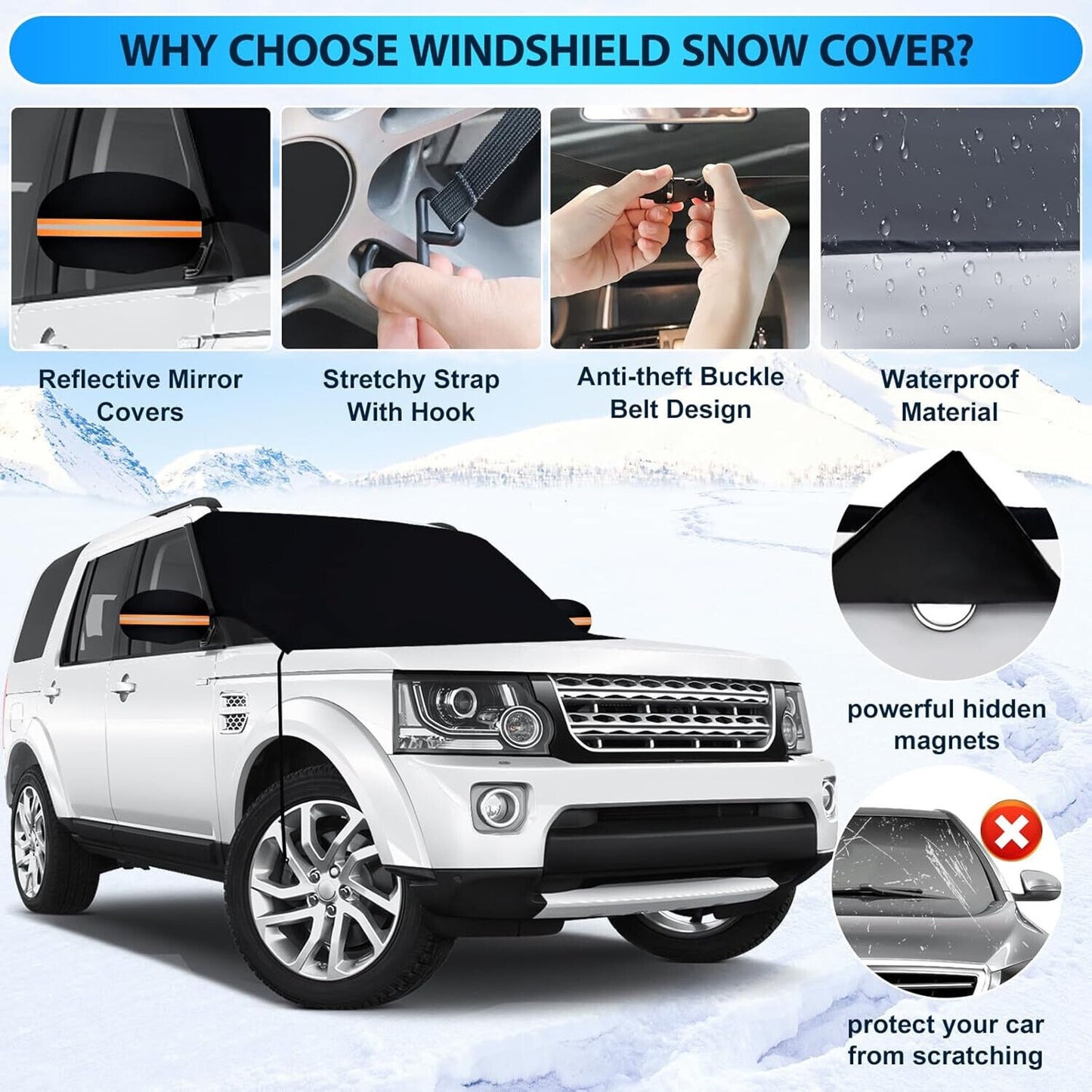 🔥Magnetic Waterproof Windshield Snow/Ice Cover with Mirror Covers 80x50 BNWT💥