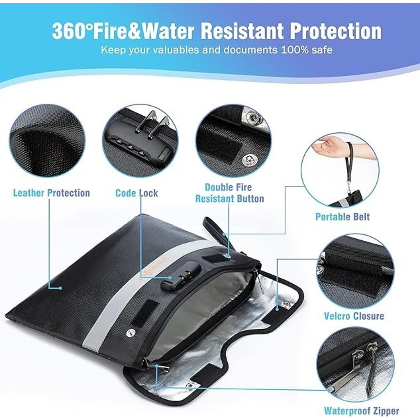 🔥6200°F Fireproof Document/Money Bag with Lock 14.2in X 11.2in BNWT🔥