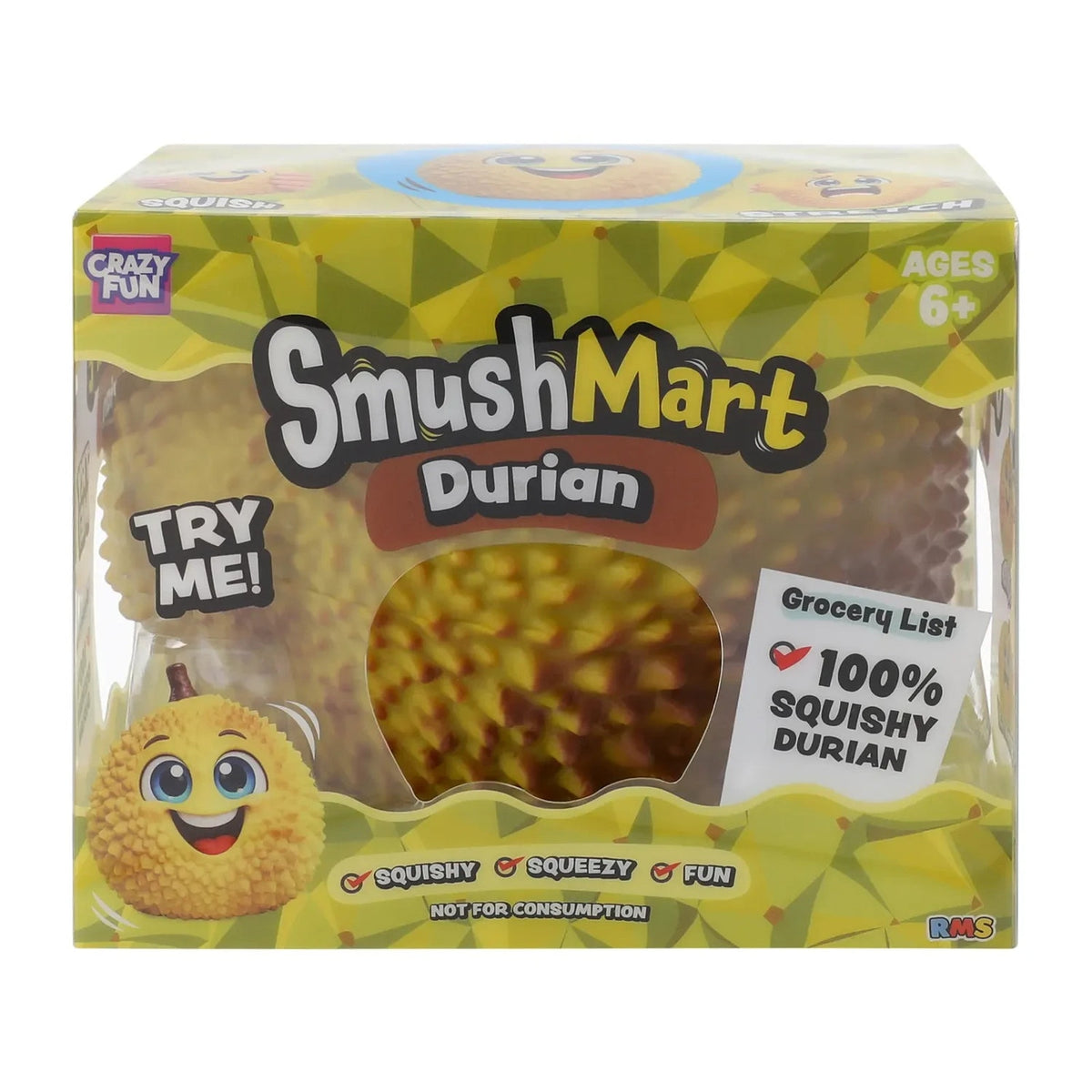 🔥SmushMart Durian 100% Squishy Squeeze Toy Yellow/Brown BNWT🔥