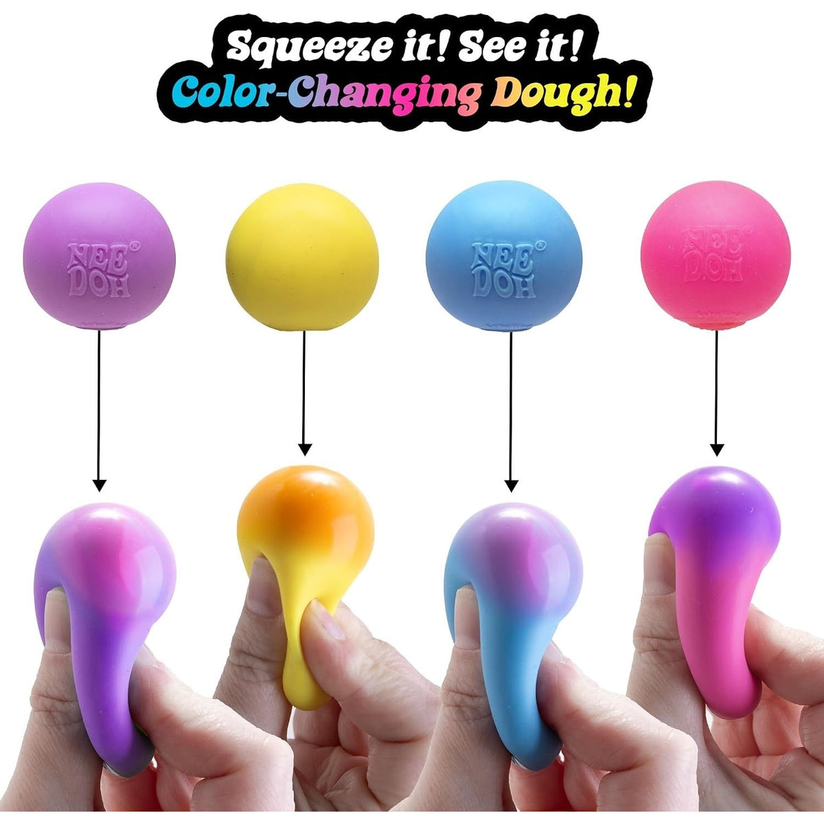 🔥NeeDoh 4pk Teenie Color Change Fidget Toy Stress Relief Squishy Balls BNWT🔥