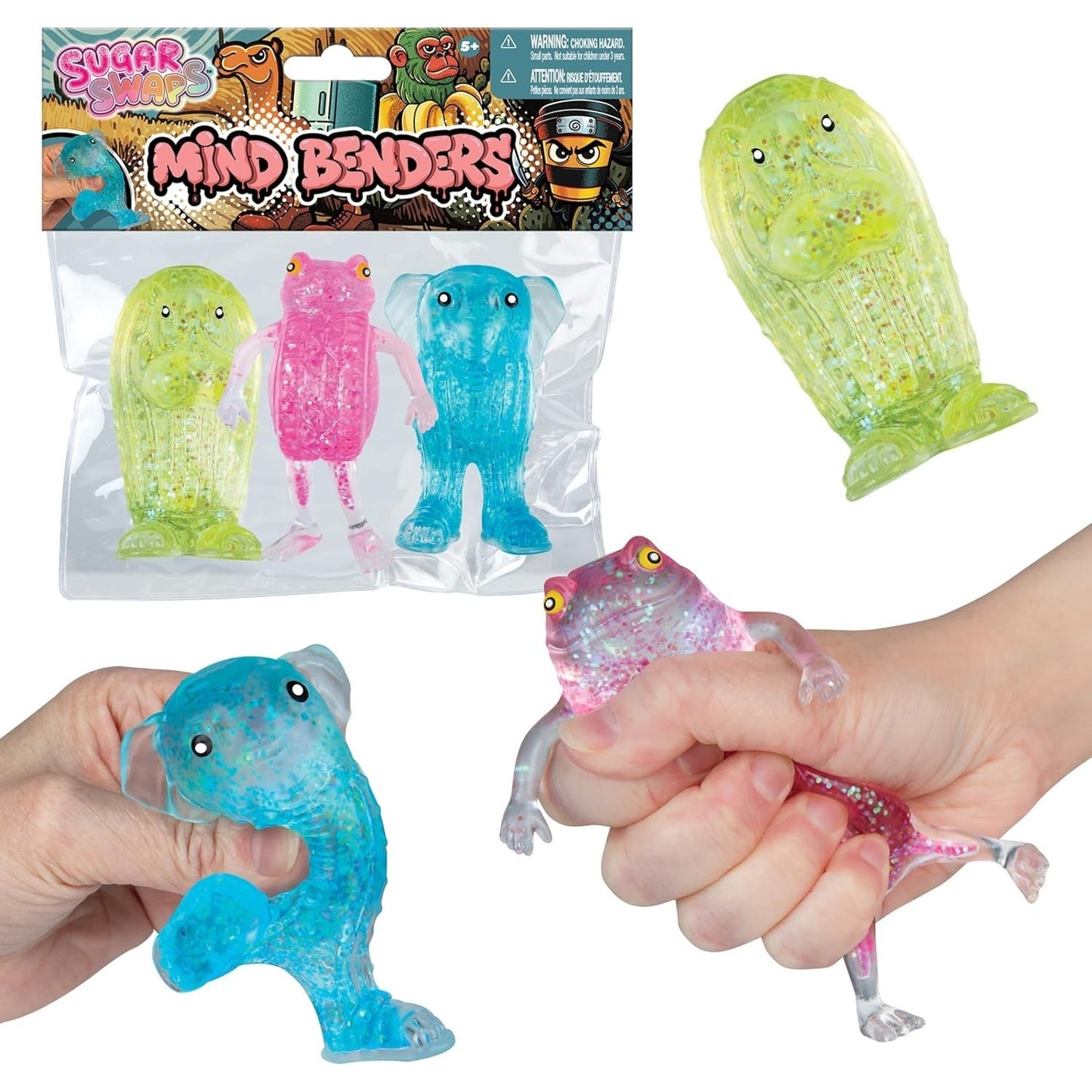 🔥ORB Sugar Swaps Mind Benders 3 Pk Glitter Squishies Yellow Blue Pink BNWT🔥