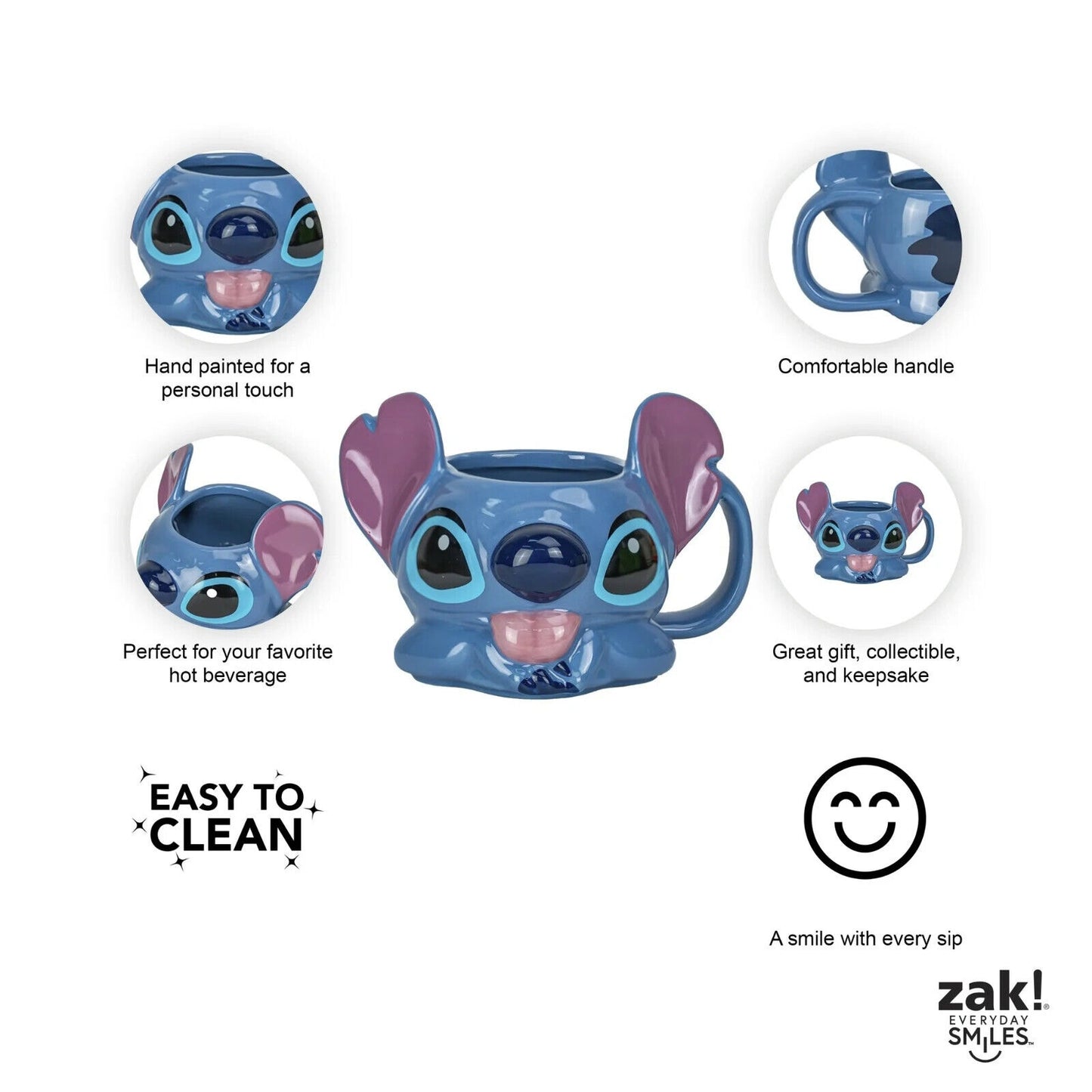 🔥Disney Lilo & Stitch Experiment 626 Face 3D Sculpted Ceramic Mug 16 Oz NWT💥