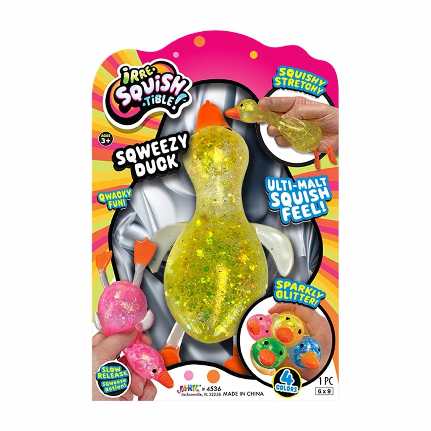 🔥Viral JA-RU Irre-Squish-tible! -Sqweezy Duck Sensory Yellow NWT🔥