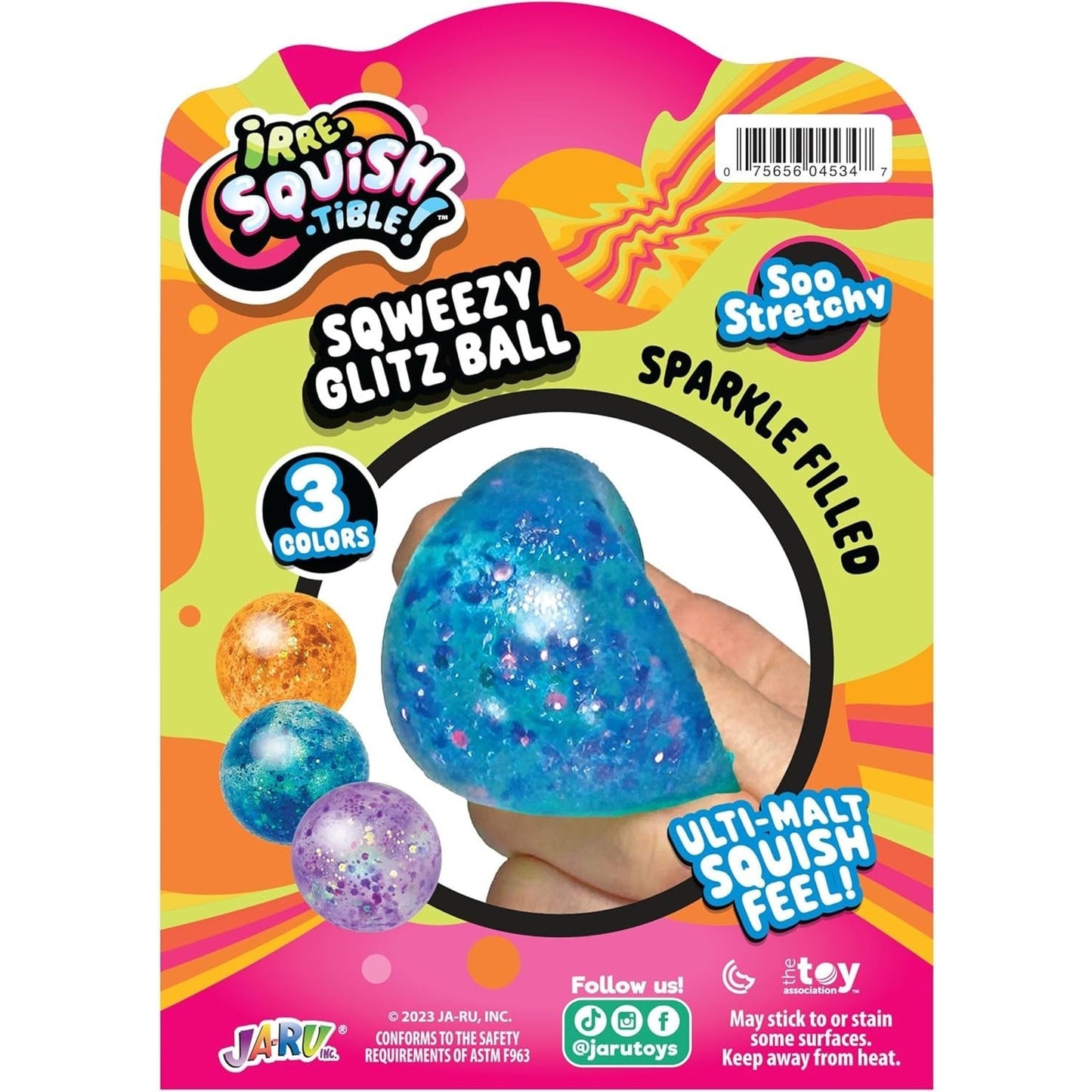🔥Ja-Ru Irre Squish-Tible Sqweezy Squishy Sparkle Glitz Ball ORANGE BNWT🔥