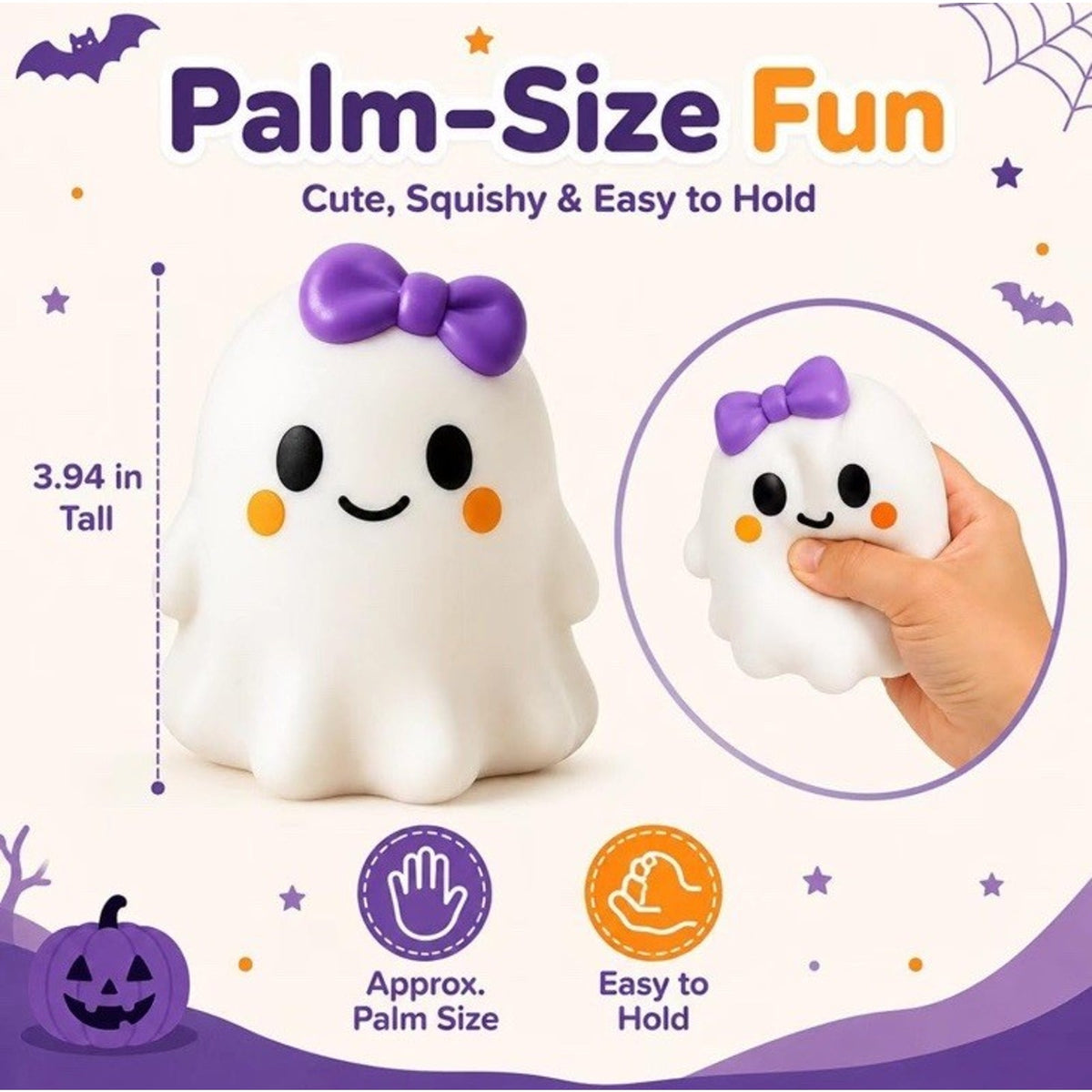 🔥Ghost Squishy White Ghost Squeeze Toy Purple Bow BNWT🔥
