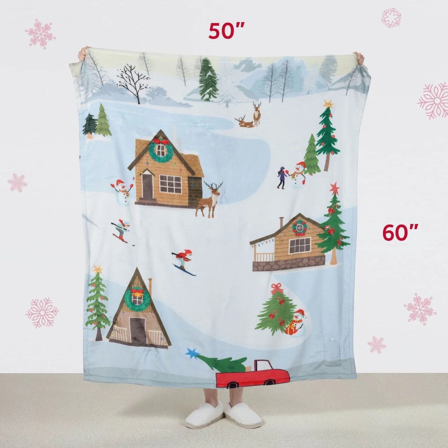 🔥Lit Holiday LED Throw Christmas Village Blanket Soft Fabric 3 Lighting Modes💥