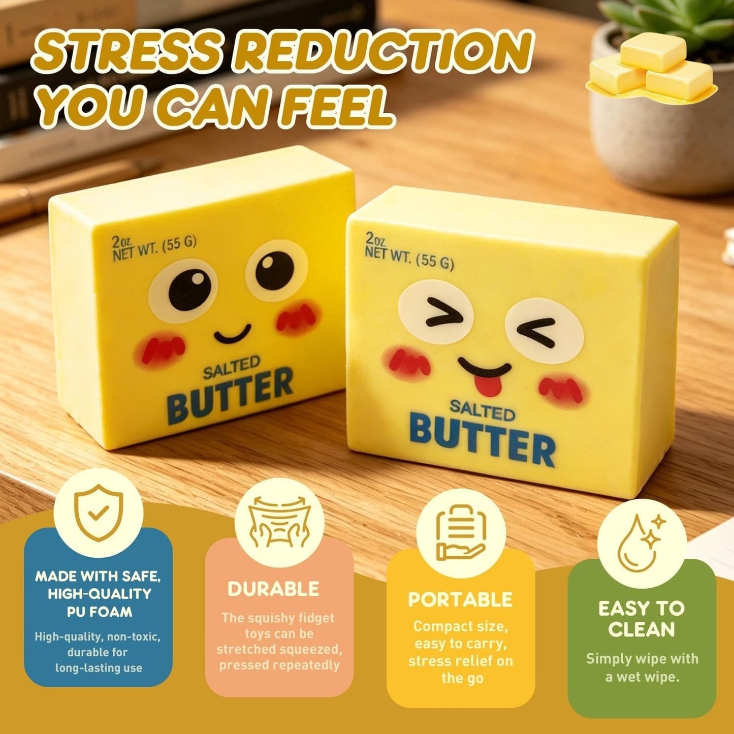 🔥Smiley Face Salted Butter Squishy Slow Rebound Sensory Toy BNWT🔥
