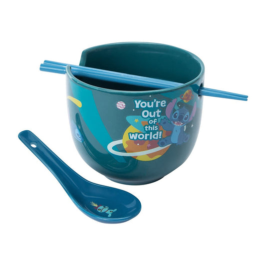 🔥Disney Stitch Ramen Noodle Bowl with Spoon & Chopsticks 16oz Ceramic BNWT🔥