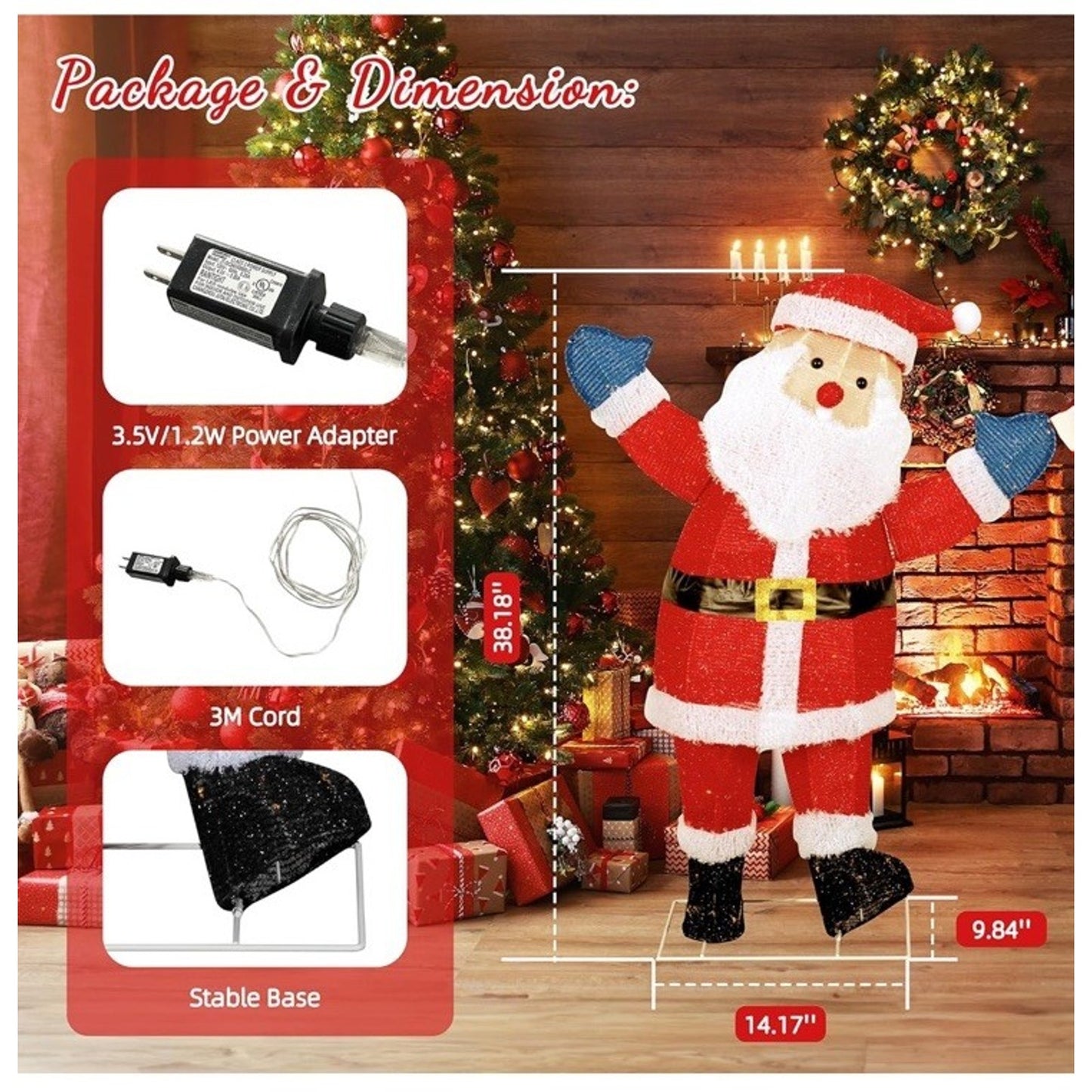 🔥LED Lighted Santa Outdoor Decoration 39” Christmas Holiday Yard Display🔥