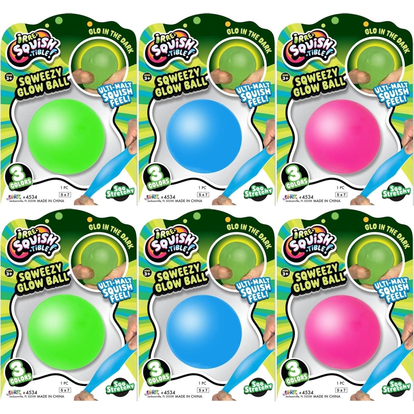 🔥JA-RU Irre-Squishtible Sqweezy Glow In The Dark Ball GREEN BNWT🔥