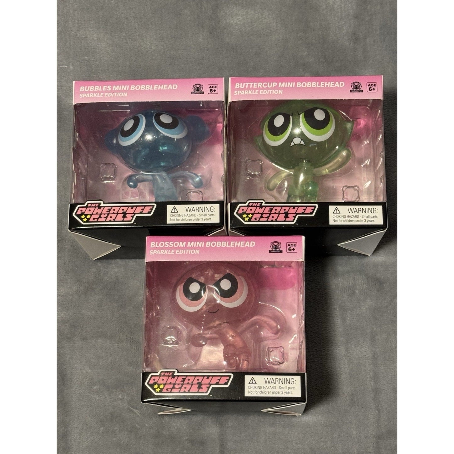 🔥CultureFly Powerpuff Girls Blossom Buttercup Bubbles Glitter Bobble Head BNWT
