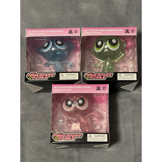 🔥CultureFly Powerpuff Girls Blossom Buttercup Bubbles Glitter Bobble Head BNWT