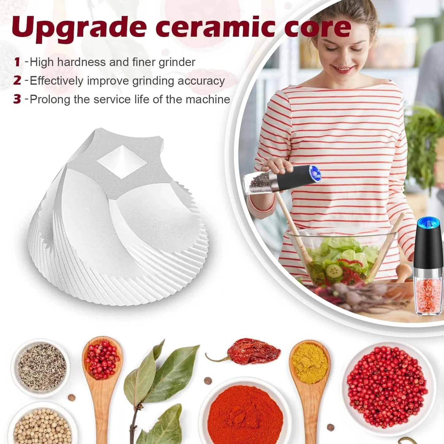 🔥2 Pack Gravity Electric Salt and Pepper Grinder Mill Shaker Adjustable Auto🔥