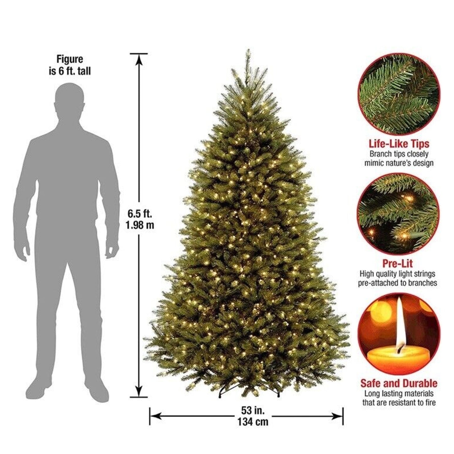 🔥 Dunhill Fir Pre-Lit 6.5’ Artificial Full Christmas Tree Green White Lights🔥