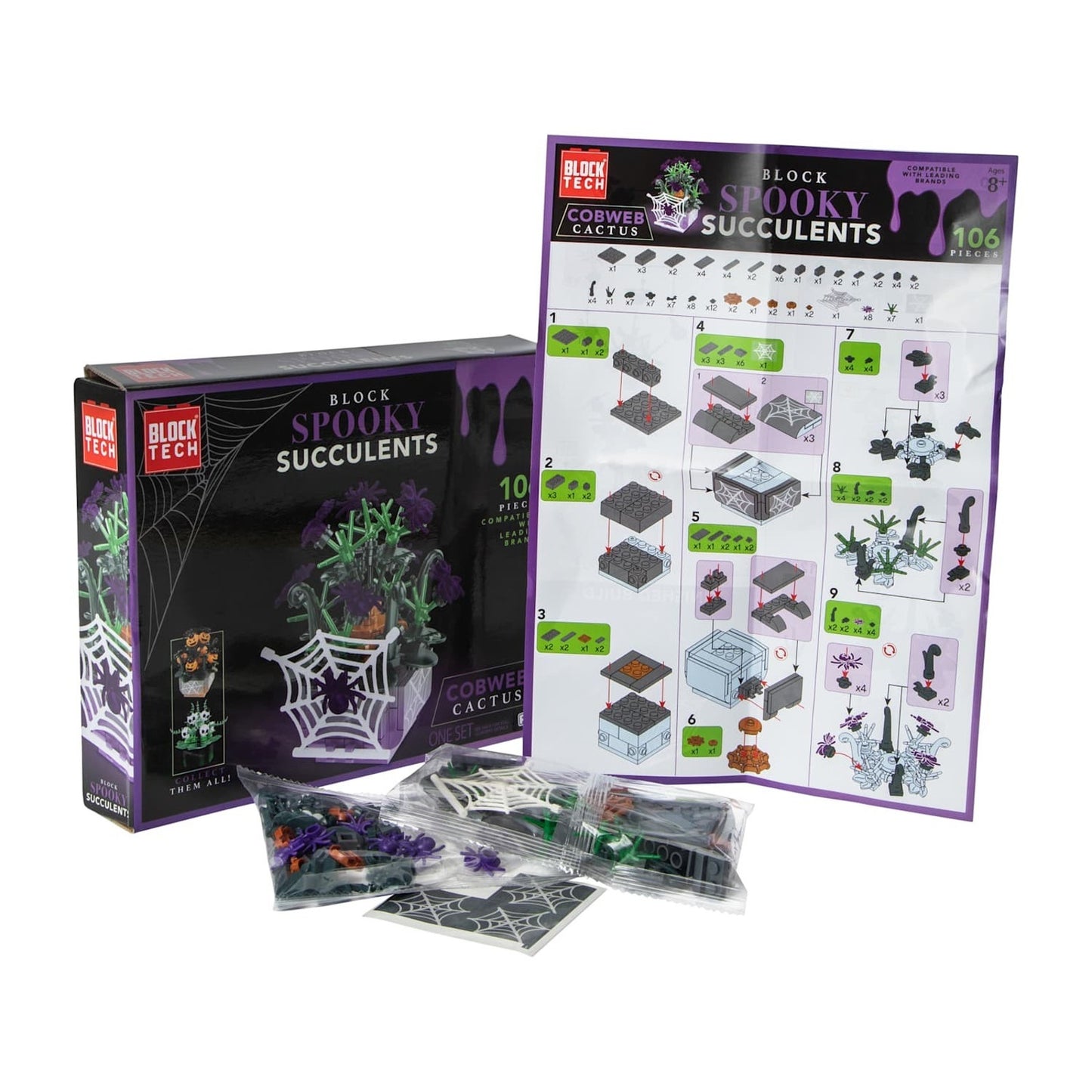 🔥Block Tech Halloween Cobweb Cactus Spooky Succulents Set BNWT🔥