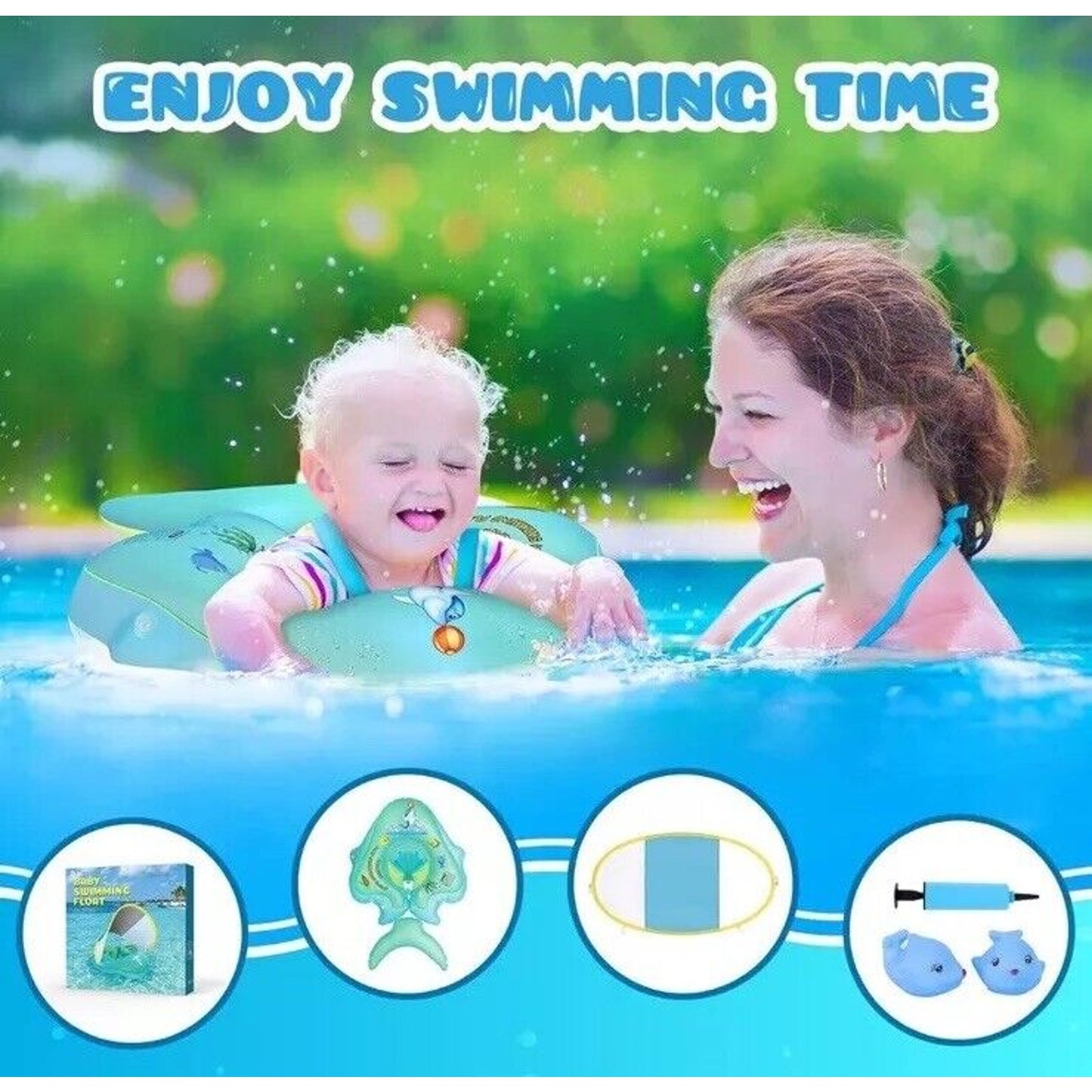 🔥No Flip Baby Swimming Float with UPF50+ Sun Canopy Baby Floats for Pool NWT🔥