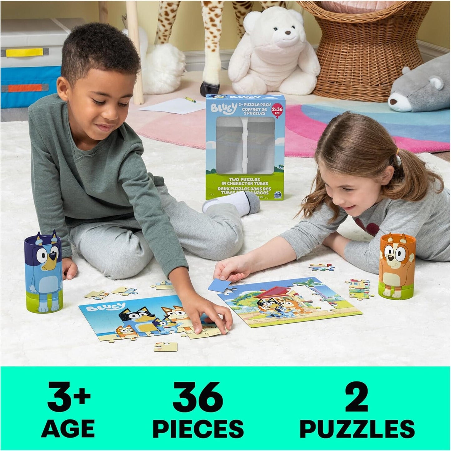 🔥Bluey 36-Piece Jigsaw Puzzles Two Pack BundleEasy Tube 2pk Jigsaw Puzzle💥