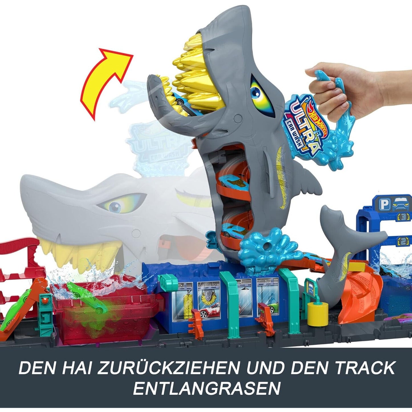 🔥Hot Wheels City Track Set Ultra Shark Car Wash 1:64 Scale Color Reveal Toy🔥