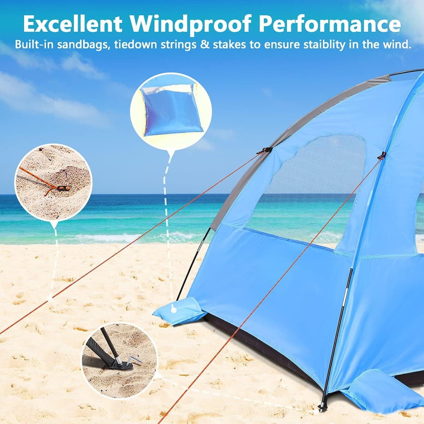 🔥NXONE Beach Tent Sun Shade Shelter for 2-3 People with UV Protection Blue NWT