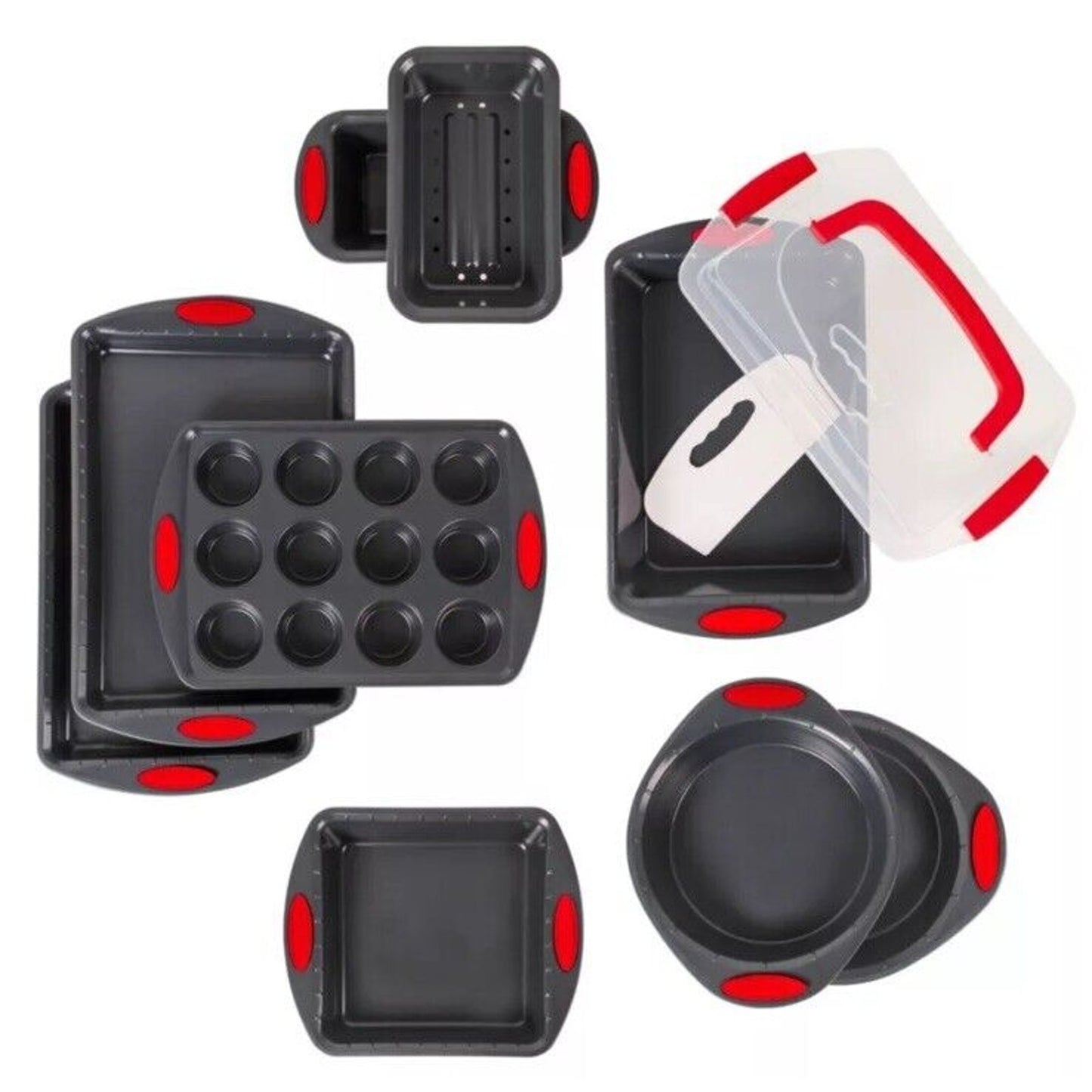 🔥BergHOFF 11Pc Perfect Slice Bakeware Set Grey & Red Pans BNWT💥