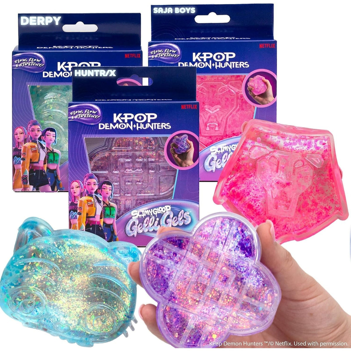 🔥KPop Demon Hunters SlimyGloop Gelli Gels Squeeze Toys 3 Pack BNWT🔥