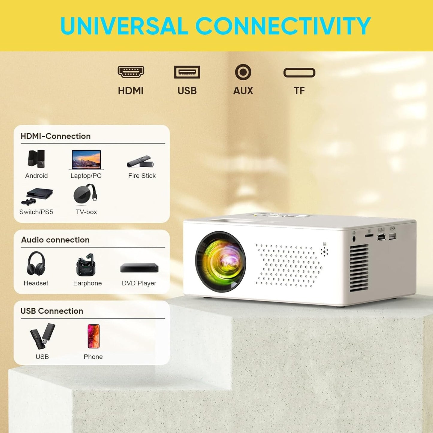 🔥Mini Bluetooth Portable Movie Projector Full HD 1080P Supported BNWT🔥