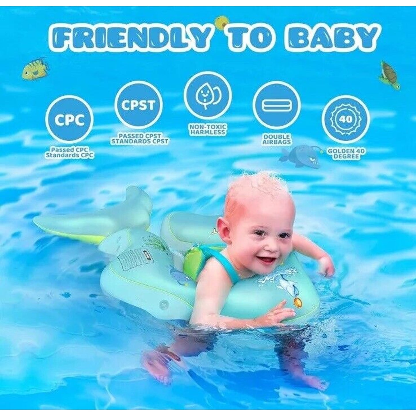 🔥No Flip Baby Swimming Float with UPF50+ Sun Canopy Baby Floats for Pool NWT🔥