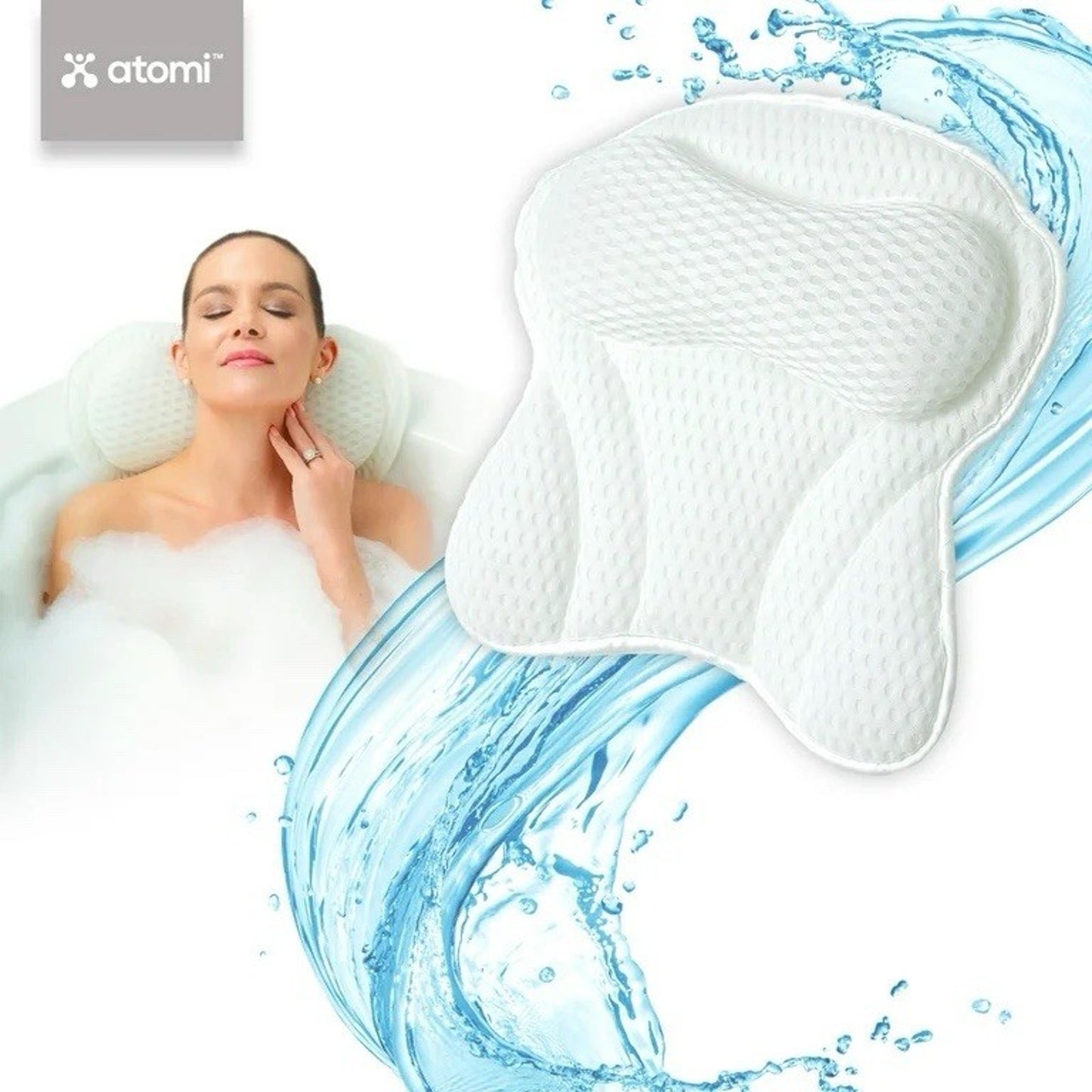🔥Thick Padded Ergonomic Bath Pillow for Tub, Support for 17.25" x 16.5" White🔥