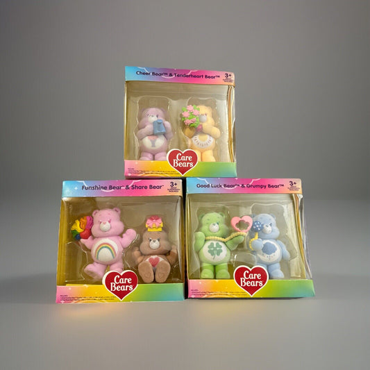 🔥Care Bears Flocked Mini Collectible Figures Lot (6 Figures) BNWT🔥
