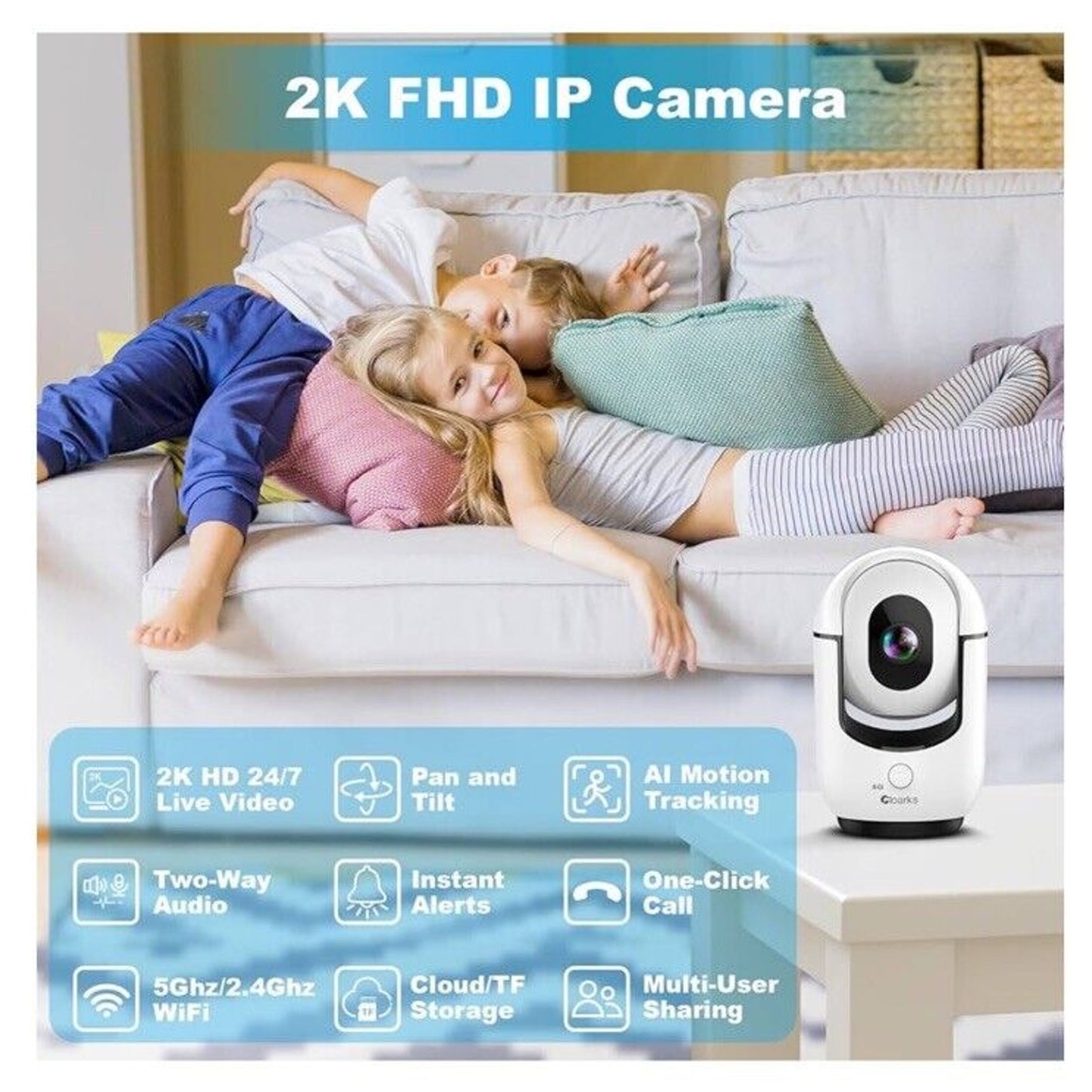 🔥2K Indoor Camera 5/2.4 GHz WiFi Pan/Tilt Security with AI Motion Detection🔥