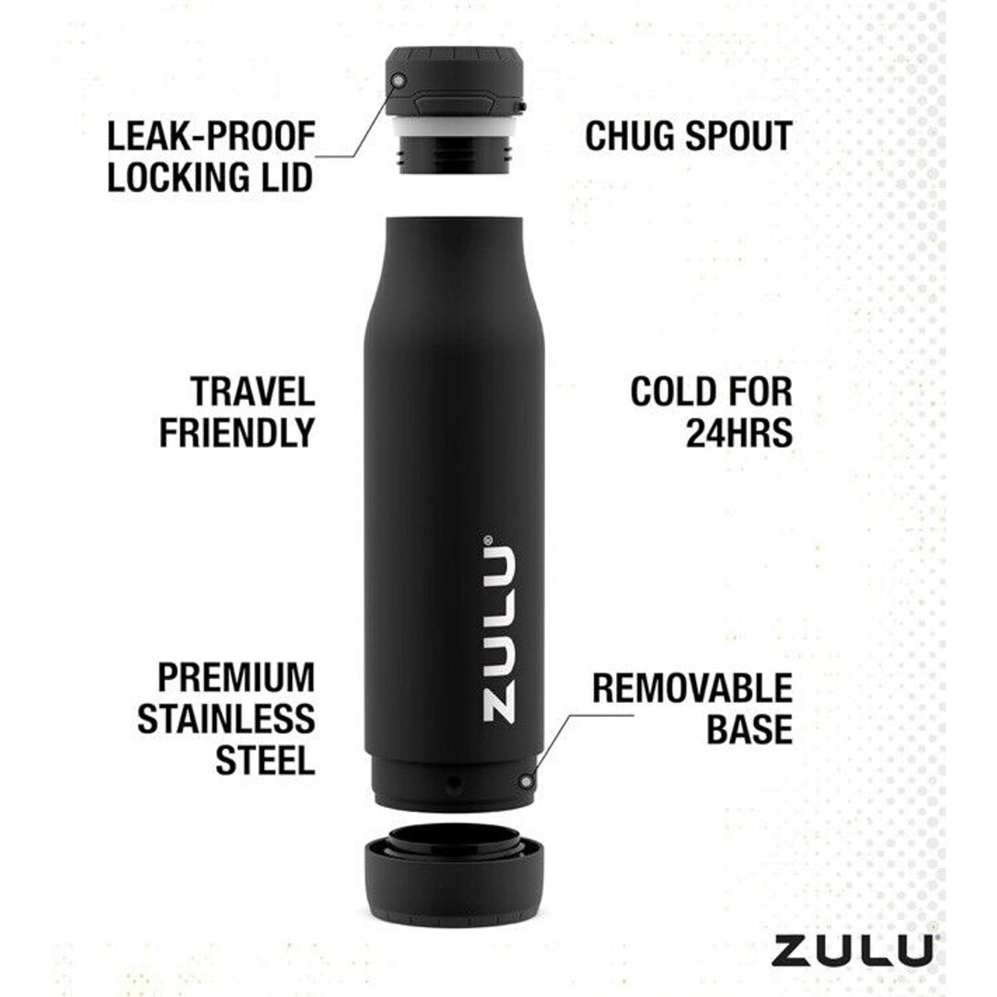 🔥Zulu Ace 24oz Vacuum Insulated Stainless Steel Black Water Bottle Chug Spout🔥