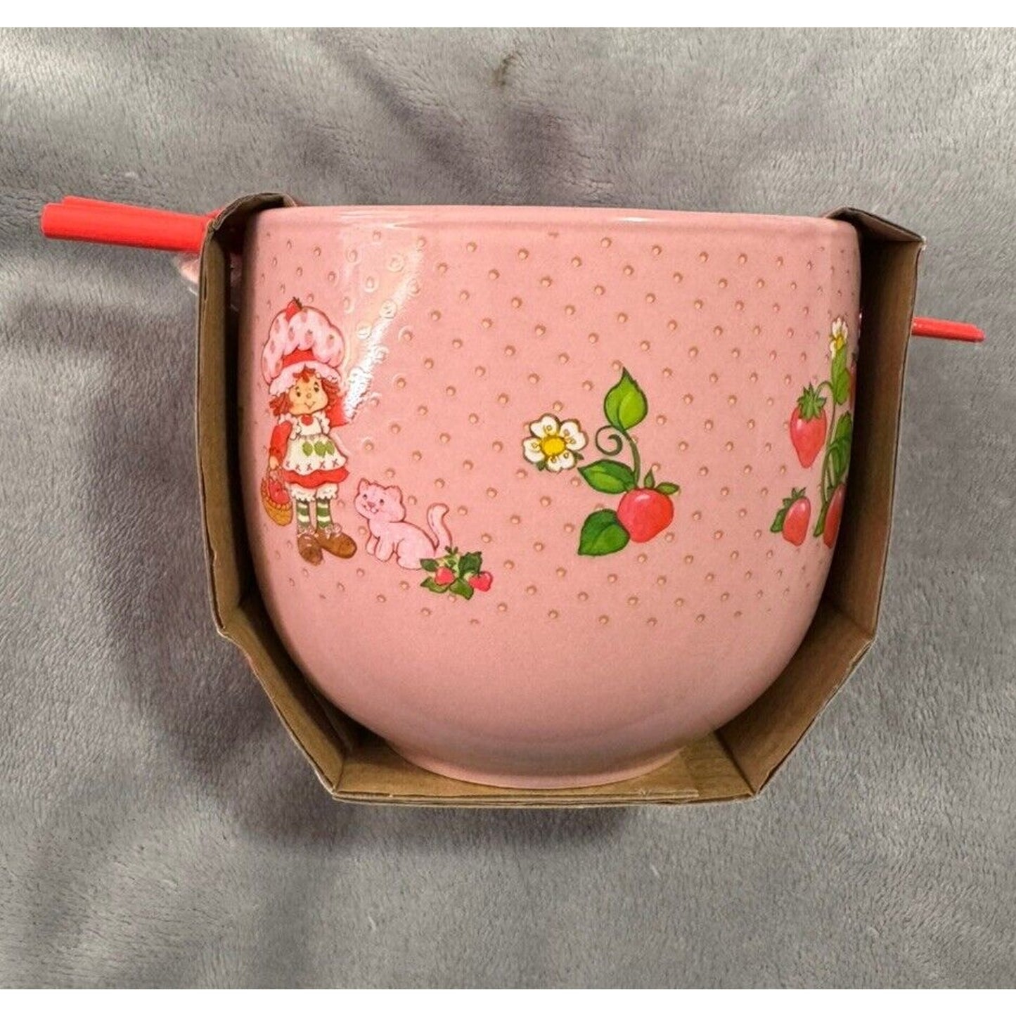 🔥Strawberry Shortcake Pink Ramen Noodle Bowl with a Spoon and Chopsticks BNWT🔥