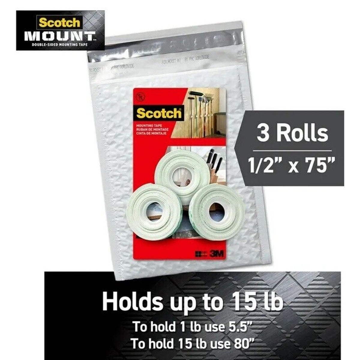 🔥Scotch Indoor Mounting Tape Double Sided White 0.5 in x 75 in - 3 Pack BNWT🔥
