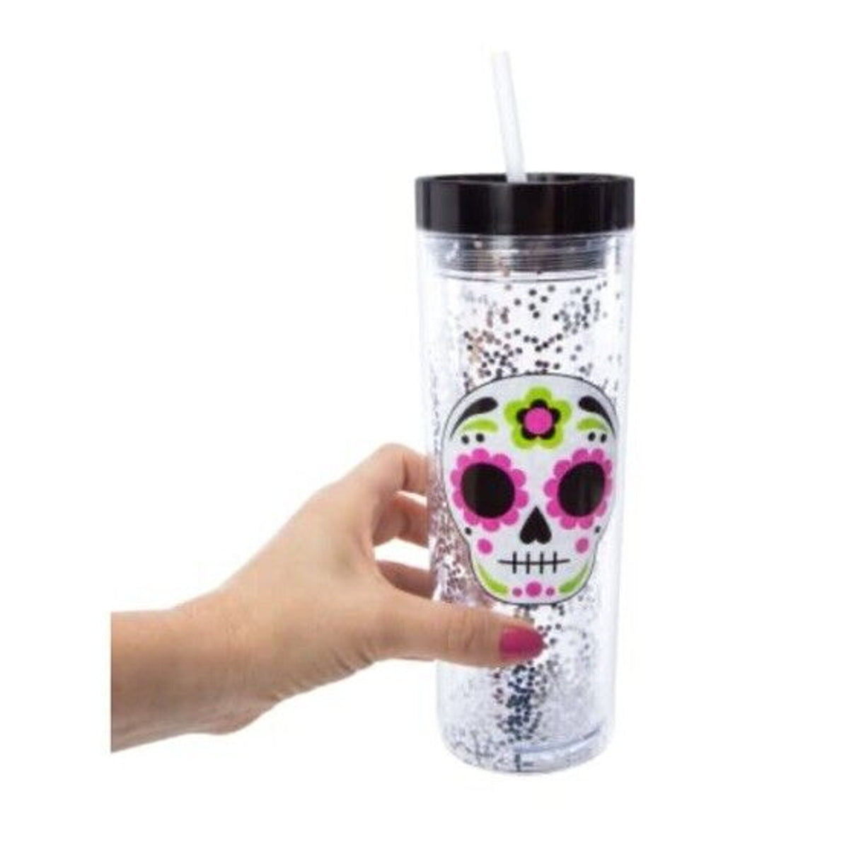 🔥Day Of The Dead Sugar Skull Glitter Tumbler 24oz BNWT🔥